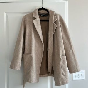 Zara Tan Wool Trench Coat with Tie Waist. Size S.